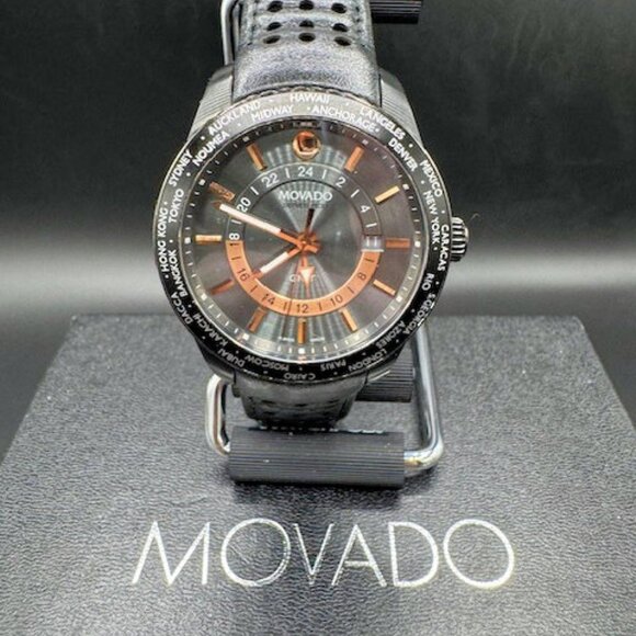 Movado Black Series 800 GMT World-Time 24 Hr Steel Watch Model 2600118 - Picture 3 of 13